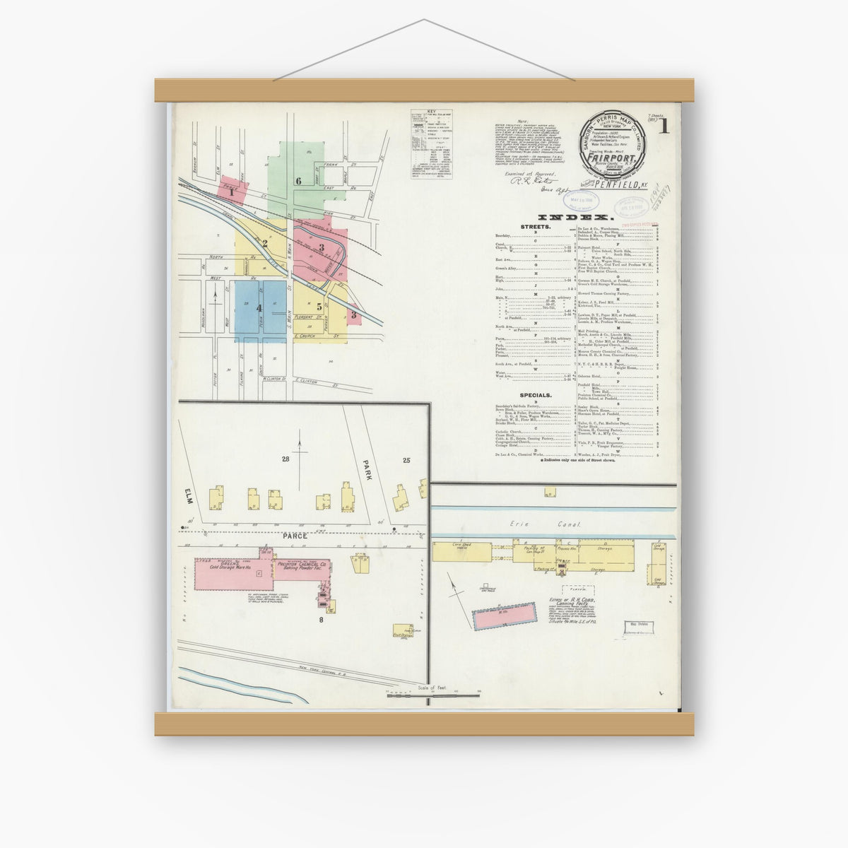 Old map wall art mockup — magnetic wood frame on white wall — Sanborn Fire Insurance Map from Fairport, Monroe County, New York (1898) - Complete Map Set