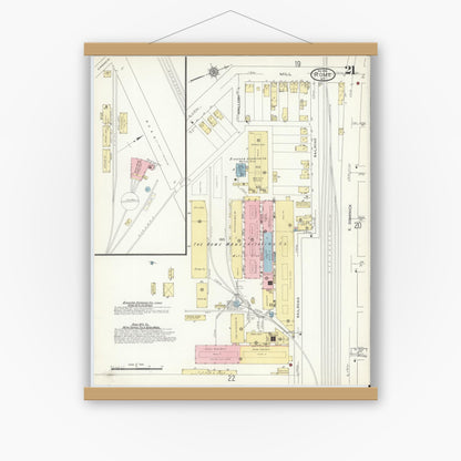 Old map wall art mockup — magnetic wood frame on white wall — Sanborn Fire Insurance Map from Rome, Oneida County, New York (1914), Sheet #0021