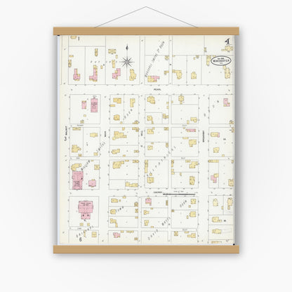 Old map wall art mockup — magnetic wood frame on white wall — Sanborn Fire Insurance Map from Winchester, Scott County, Illinois (1906), Sheet #0004