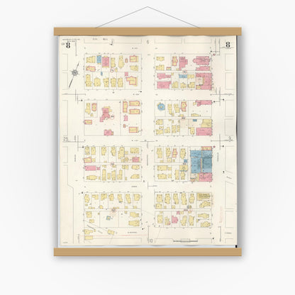 Old map wall art mockup — magnetic wood frame on white wall — Sanborn Fire Insurance Map from Michigan City, La Porte County, Indiana (1948), Sheet #0008