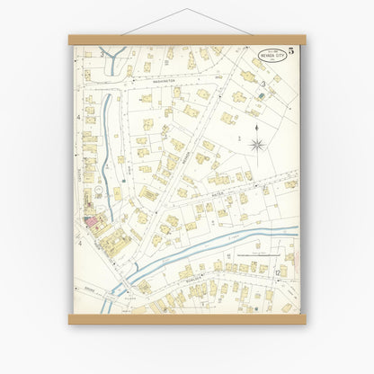 Old map wall art mockup — magnetic wood frame on white wall — Sanborn Fire Insurance Map from Nevada City, Nevada County, California (1898), Sheet #0005
