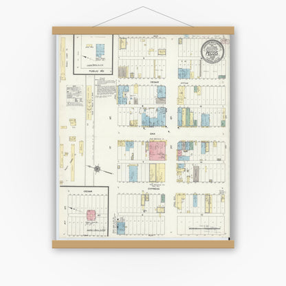 Old map wall art mockup — magnetic wood frame on white wall — Sanborn Fire Insurance Map from Pecos, Reeves County, Texas (1910), Sheet #0001