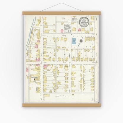 Old map wall art mockup — magnetic wood frame on white wall — Sanborn Fire Insurance Map from Reedsville, Mifflin County, Pennsylvania (1910) - Complete Map Set