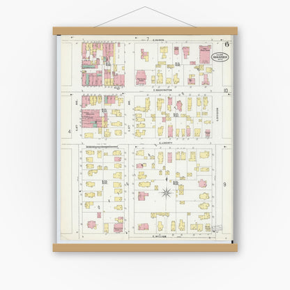 Old map wall art mockup — magnetic wood frame on white wall — Sanborn Fire Insurance Map from Ann Arbor, Washtenaw County, Michigan (1899), Sheet #0006