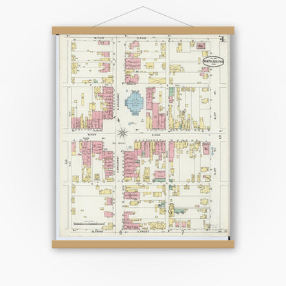 Old map wall art mockup — magnetic wood frame on white wall — Sanborn Fire Insurance Map from New Philadelphia, Tuscarawas County, Ohio (1896), Sheet #0004
