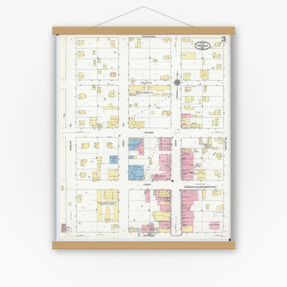 Old map wall art mockup — magnetic wood frame on white wall — Sanborn Fire Insurance Map from Viroqua, Vernon County, Wisconsin (1911), Sheet #0003