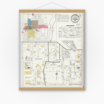 Old map wall art mockup — magnetic wood frame on white wall — Sanborn Fire Insurance Map from Fort Meade, Polk County, Florida (1917), Sheet #0001