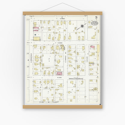 Old map wall art mockup — magnetic wood frame on white wall — Sanborn Fire Insurance Map from Virginia, Cass County, Illinois (1909), Sheet #0003
