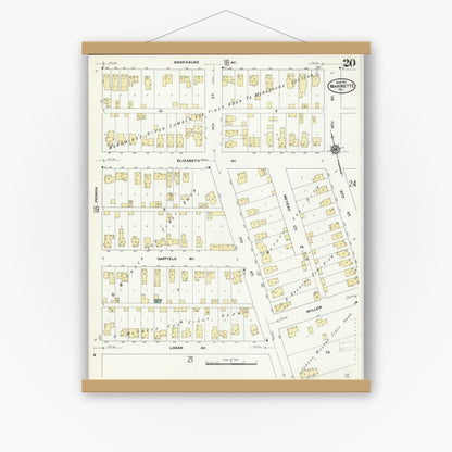 Old map wall art mockup — magnetic wood frame on white wall — Sanborn Fire Insurance Map from Marinette, Marinette County, Wisconsin (1910), Sheet #0020