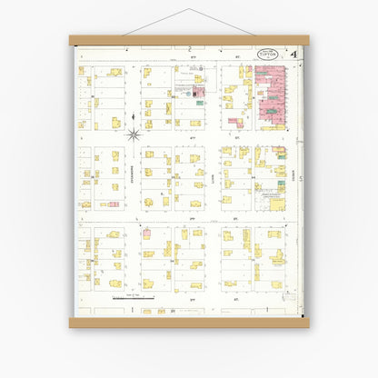 Old map wall art mockup — magnetic wood frame on white wall — Sanborn Fire Insurance Map from Tipton, Cedar County, Iowa (1906), Sheet #0004