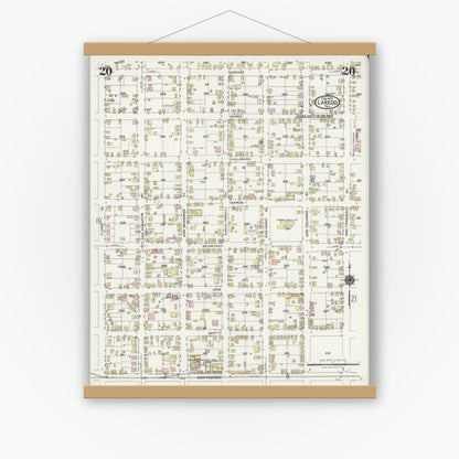 Old map wall art mockup — magnetic wood frame on white wall — Sanborn Fire Insurance Map from Laredo, Webb County, Texas (1925), Sheet #0020