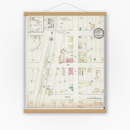 Old map wall art mockup — magnetic wood frame on white wall — Sanborn Fire Insurance Map from Farmington, Dakota County, Minnesota (1891), Sheet #0001