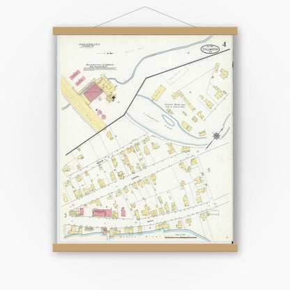 Old map wall art mockup — magnetic wood frame on white wall — Sanborn Fire Insurance Map from Stillwater, Saratoga County, New York (1910), Sheet #0004