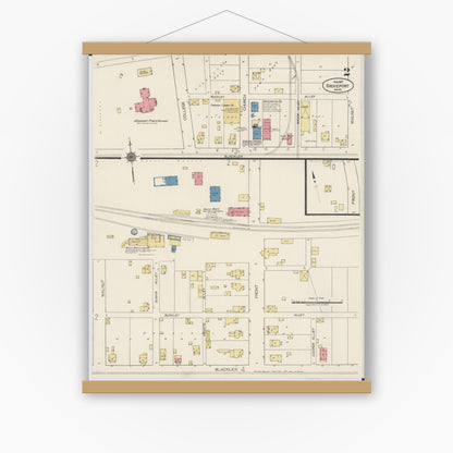 Old map wall art mockup — magnetic wood frame on white wall — Sanborn Fire Insurance Map from Groveport, Franklin County, Ohio (1922), Sheet #0002