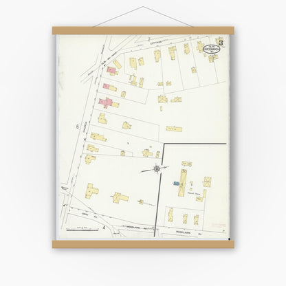 Old map wall art mockup — magnetic wood frame on white wall — Sanborn Fire Insurance Map from Greenwich, Washington County, New York (1913), Sheet #0003