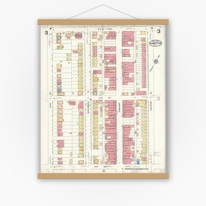 Old map wall art mockup — magnetic wood frame on white wall — Sanborn Fire Insurance Map from Ambridge, Beaver County, Pennsylvania (1923), Sheet #0003