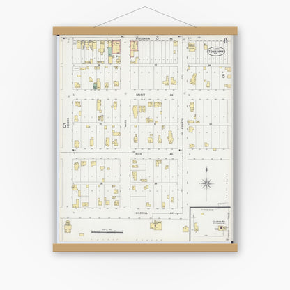 Old map wall art mockup — magnetic wood frame on white wall — Sanborn Fire Insurance Map from Tomahawk, Lincoln County, Wisconsin (1898), Sheet #0006
