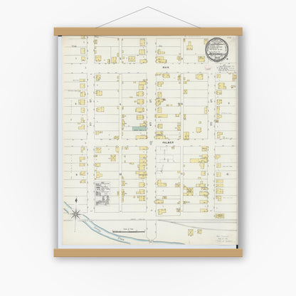 Old map wall art mockup — magnetic wood frame on white wall — Sanborn Fire Insurance Map from Jacksonville, Athens County, Ohio (1896), Sheet #0001