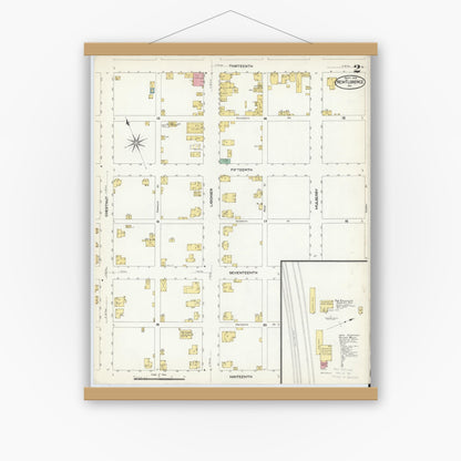 Old map wall art mockup — magnetic wood frame on white wall — Sanborn Fire Insurance Map from New Florence, Westmoreland County, Pennsylvania (1908), Sheet #0002