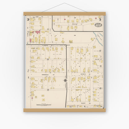 Old map wall art mockup — magnetic wood frame on white wall — Sanborn Fire Insurance Map from Byesville, Guernsey County, Ohio (1922), Sheet #0003