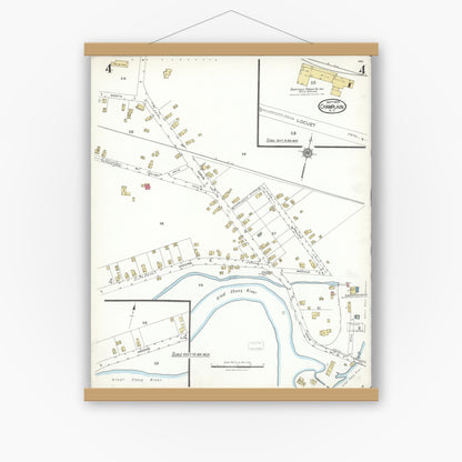 Old map wall art mockup — magnetic wood frame on white wall — Sanborn Fire Insurance Map from Champlain, Clinton County, New York (1923), Sheet #0004