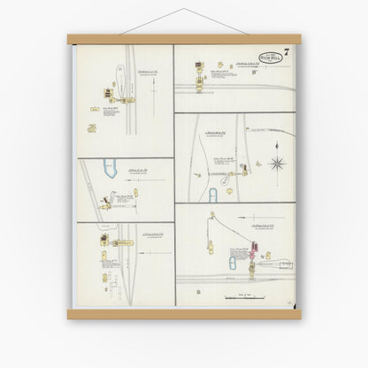 Old map wall art mockup — magnetic wood frame on white wall — Sanborn Fire Insurance Map from Rich Hill, Bates County, Missouri (1893), Sheet #0007