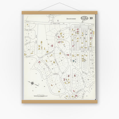 Old map wall art mockup — magnetic wood frame on white wall — Sanborn Fire Insurance Map from Great Neck, Nassau County, New York (1919), Sheet #0010