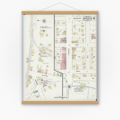 Old map wall art mockup — magnetic wood frame on white wall — Sanborn Fire Insurance Map from Grand Ledge, Eaton County, Michigan (1892), Sheet #0002