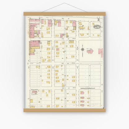 Old map wall art mockup — magnetic wood frame on white wall — Sanborn Fire Insurance Map from McAllen, Hidalgo County, Texas (1919), Sheet #0003