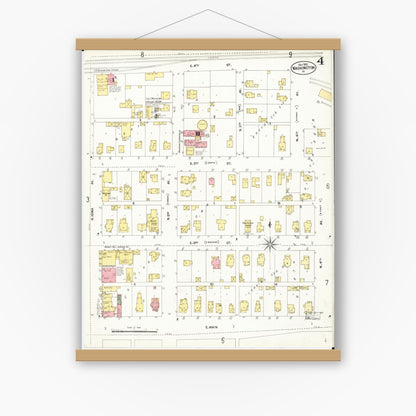 Old map wall art mockup — magnetic wood frame on white wall — Sanborn Fire Insurance Map from Washington, Washington County, Iowa (1902), Sheet #0004