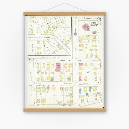 Old map wall art mockup — magnetic wood frame on white wall — Sanborn Fire Insurance Map from Beloit, Rock County, Wisconsin (1915), Sheet #0007