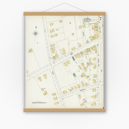 Old map wall art mockup — magnetic wood frame on white wall — Sanborn Fire Insurance Map from Babylon, Suffolk County, New York (1902), Sheet #0007