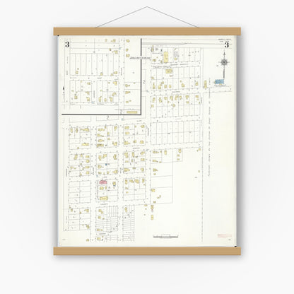 Old map wall art mockup — magnetic wood frame on white wall — Sanborn Fire Insurance Map from Merrill, Saginaw County, Michigan (1939), Sheet #0003
