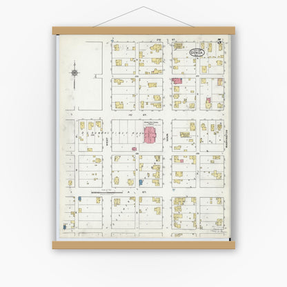 Old map wall art mockup — magnetic wood frame on white wall — Sanborn Fire Insurance Map from Genoa, Ottawa County, Ohio (1920), Sheet #0005