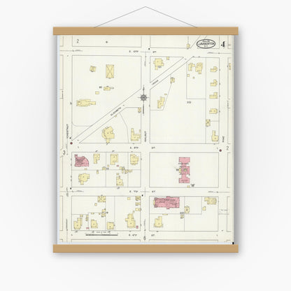 Old map wall art mockup — magnetic wood frame on white wall — Sanborn Fire Insurance Map from Lumberton, Robeson County, North Carolina (1914), Sheet #0004