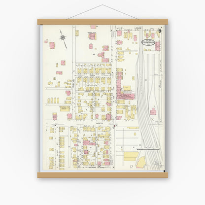 Old map wall art mockup — magnetic wood frame on white wall — Sanborn Fire Insurance Map from Steubenville, Jefferson County, Ohio (1913), Sheet #0009