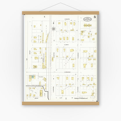 Old map wall art mockup — magnetic wood frame on white wall — Sanborn Fire Insurance Map from Eagle Grove, Wright County, Iowa (1906), Sheet #0005