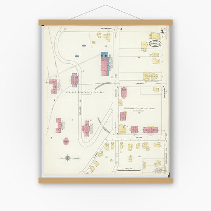 Old map wall art mockup — magnetic wood frame on white wall — Sanborn Fire Insurance Map from Granville, Licking County, Ohio (1913), Sheet #0003