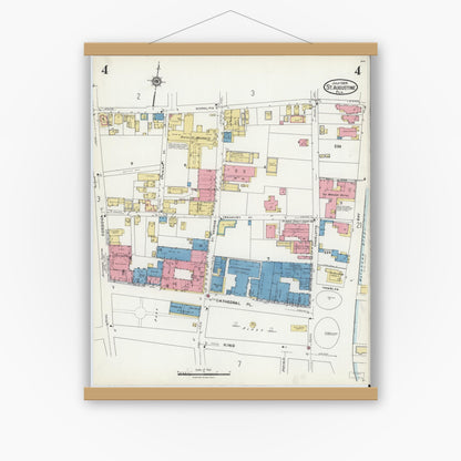 Old map wall art mockup — magnetic wood frame on white wall — Sanborn Fire Insurance Map from Saint Augustine, Saint John's County, Florida (1924), Sheet #0004