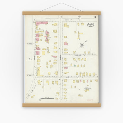 Old map wall art mockup — magnetic wood frame on white wall — Sanborn Fire Insurance Map from Newton, Sussex County, New Jersey (1897), Sheet #0004