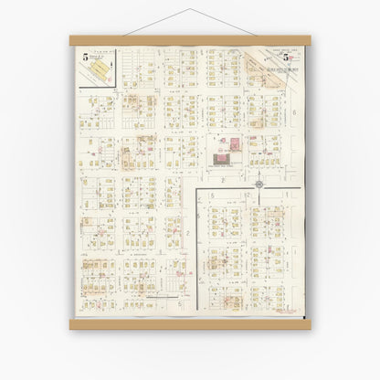 Old map wall art mockup — magnetic wood frame on white wall — Sanborn Fire Insurance Map from Eagle Grove, Wright County, Iowa (1941), Sheet #0005