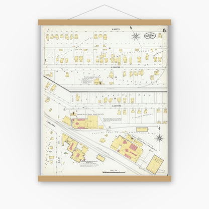 Old map wall art mockup — magnetic wood frame on white wall — Sanborn Fire Insurance Map from Dunkirk, Jay And Blackford Counties, Indiana (1900), Sheet #0006