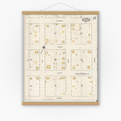 Old map wall art mockup — magnetic wood frame on white wall — Sanborn Fire Insurance Map from Chillicothe, Hardeman County, Texas (1941), Sheet #0011