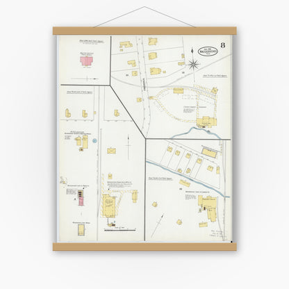 Old map wall art mockup — magnetic wood frame on white wall — Sanborn Fire Insurance Map from Nacogdoches, Nacogdoches County, Texas (1906), Sheet #0008