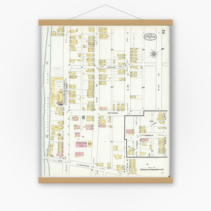 Old map wall art mockup — magnetic wood frame on white wall — Sanborn Fire Insurance Map from Steelton, Dauphin County, Pennsylvania (1909), Sheet #0002