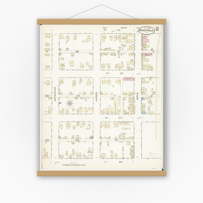 Old map wall art mockup — magnetic wood frame on white wall — Sanborn Fire Insurance Map from Missouri Valley, Harrison County, Iowa (1886), Sheet #0002
