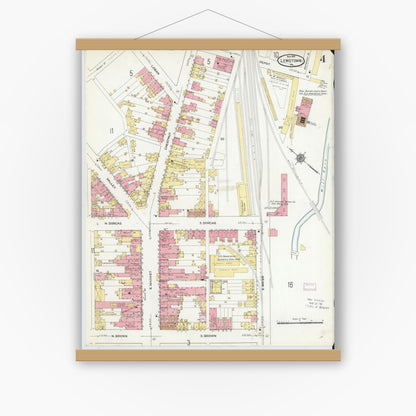 Old map wall art mockup — magnetic wood frame on white wall — Sanborn Fire Insurance Map from Lewistown, Mifflin County, Pennsylvania (1910), Sheet #0004