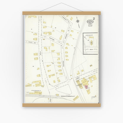 Old map wall art mockup — magnetic wood frame on white wall — Sanborn Fire Insurance Map from Bedford, Middlesex County, Massachusetts (1916), Sheet #0002