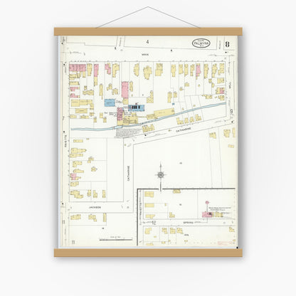 Old map wall art mockup — magnetic wood frame on white wall — Sanborn Fire Insurance Map from Palmyra, Wayne County, New York (1912), Sheet #0008