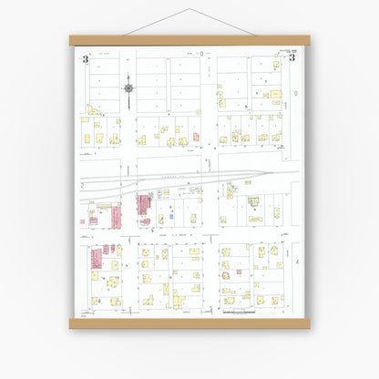 Old map wall art mockup — magnetic wood frame on white wall — Sanborn Fire Insurance Map from Houston, Houston County, Minnesota (1950), Sheet #0003